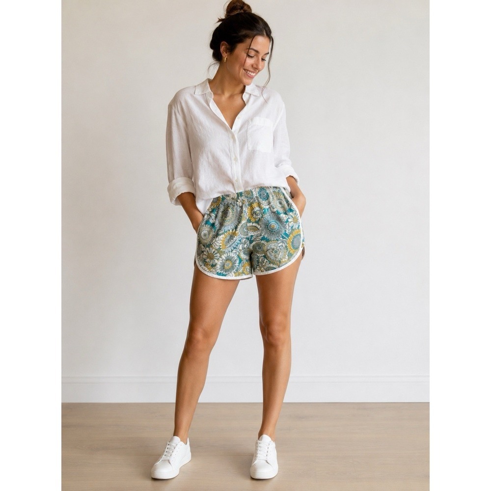 Ann Mashburn Floral Track Shorts Women's M 100% Cotton Athletic Preppy. Sz M